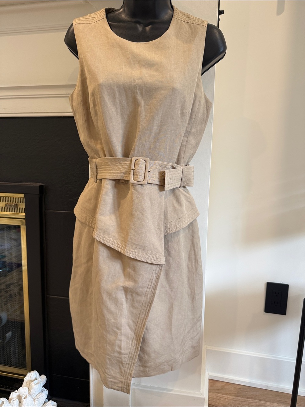 Banana Republic Beige Sleeveless Peplum Midi Dress with Belt